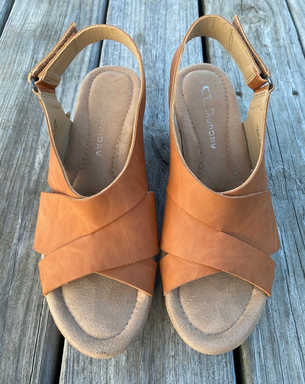 CL by Laundry Cork Wedge Sandals - Tan - Size 7.5